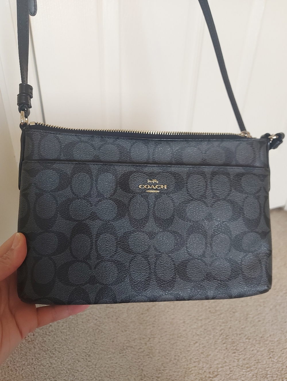 Coach Black Signature Crossbody with Gold Logo